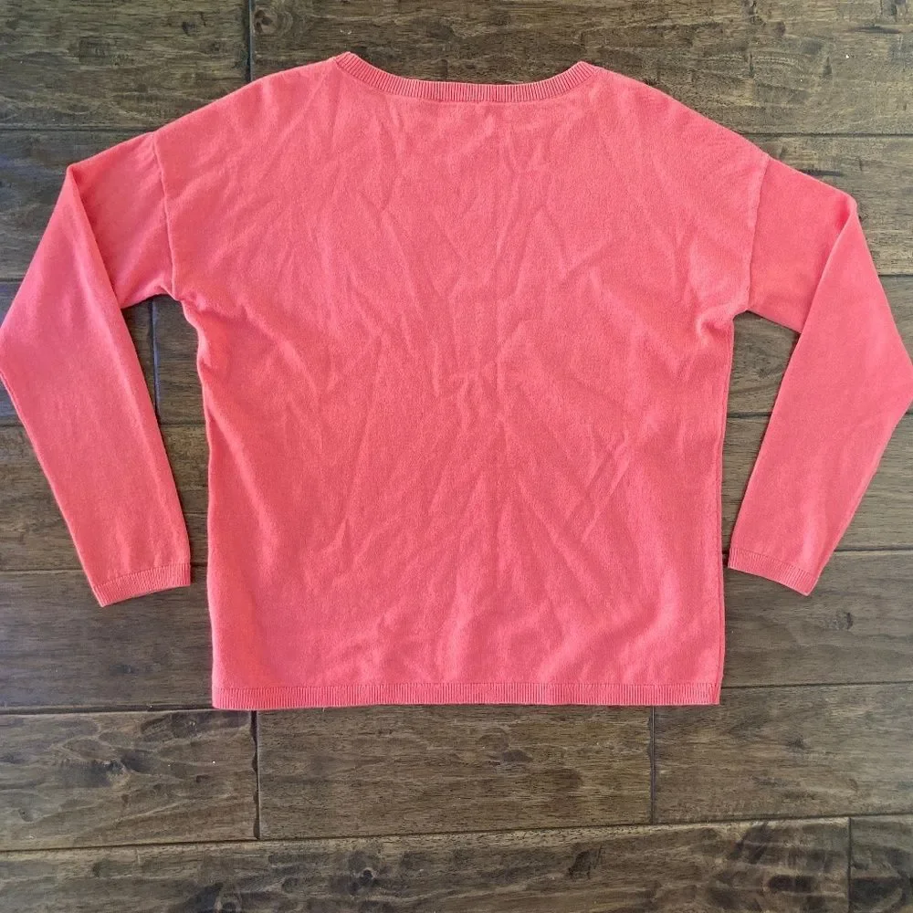 Talbots Women's Medium Coral Pink Crew Neck Sweater Cotton Wool Cashmere
